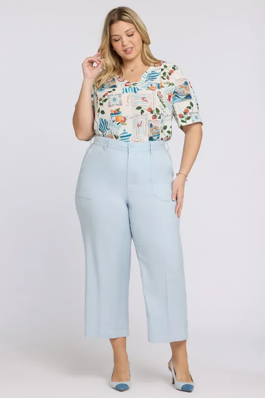 Wide Leg Cargo Capri Pants In Plus Size - Blue Clover