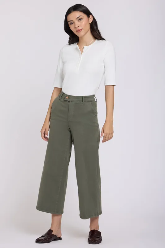 Mona Wide Leg Trouser Ankle Jeans - Desert Green