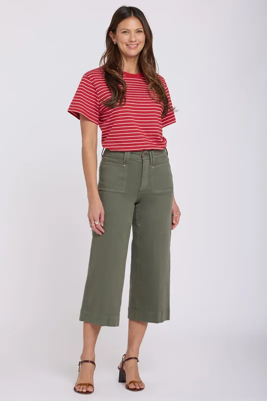 Brigitte Wide Leg Capri Jeans In Petite - Desert Green