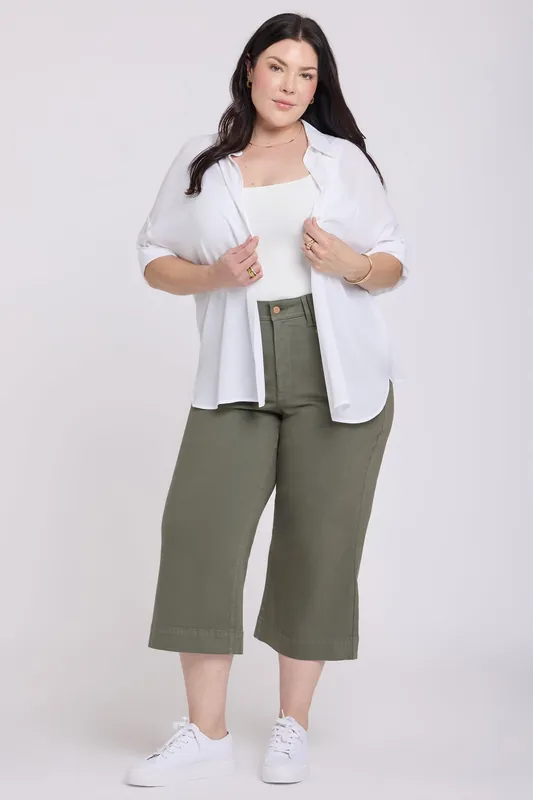 Brigitte Wide Leg Capri Jeans In Plus Size - Desert Green