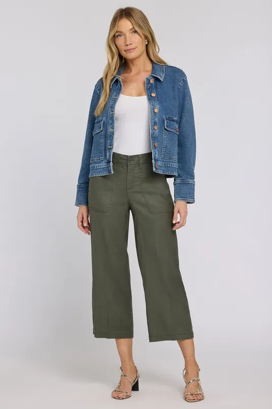 Wide Leg Cargo Capri Pants - Desert Green