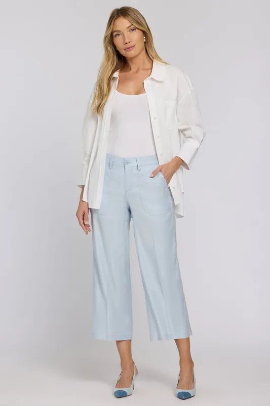Wide Leg Cargo Capri Pants - Blue Clover