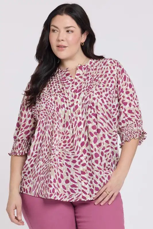 Pleated Short Sleeved Blouse In Plus Size - Sandcastles